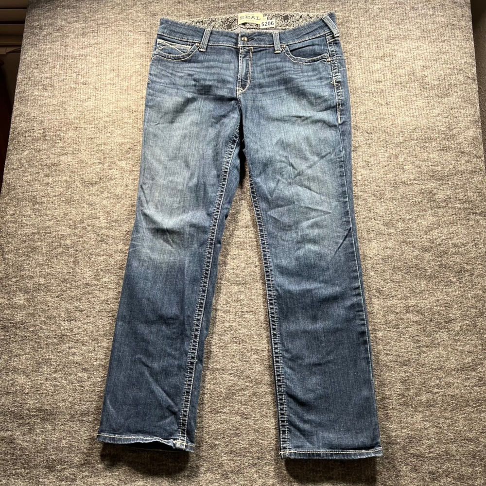 Ariat REAL Denim Womens 34R Straight Leg Western Riding Jeans Blue